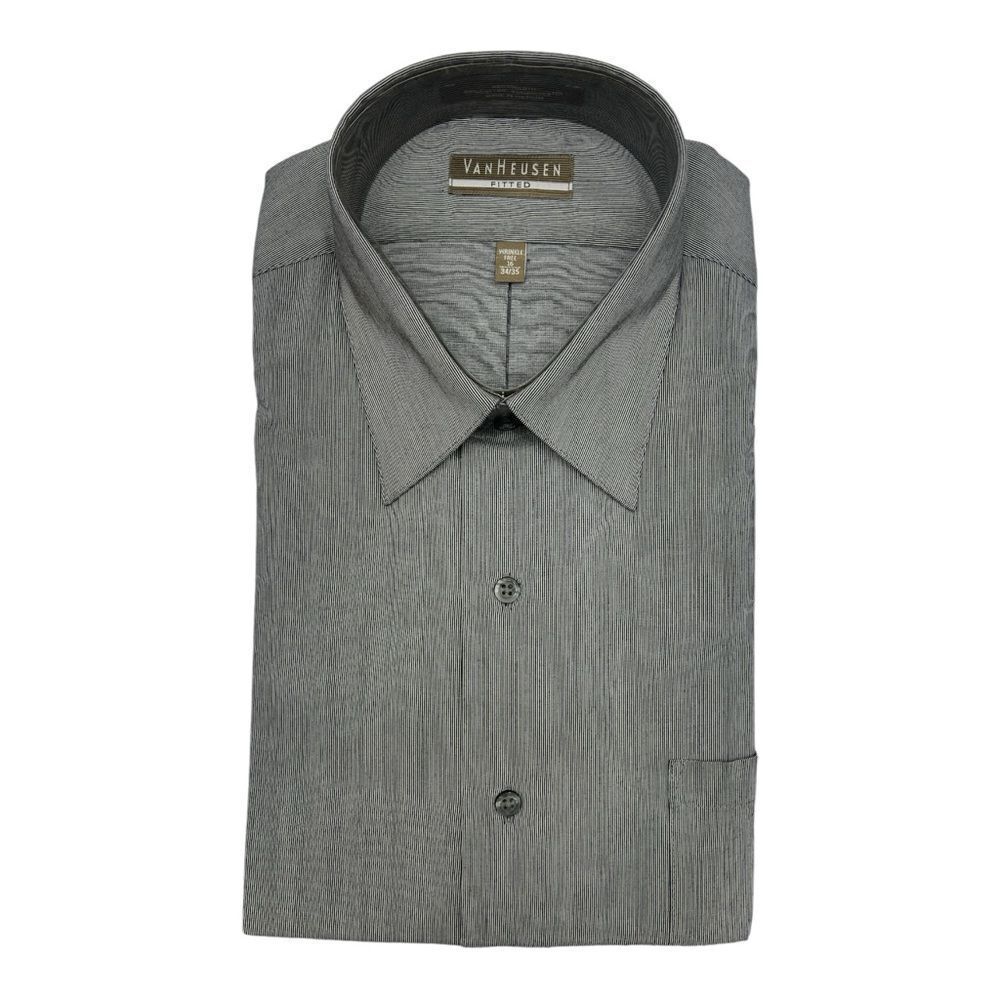 Van Heusen Black and white Pin Striped Fitted Broadcloth Dress Shirt for Men